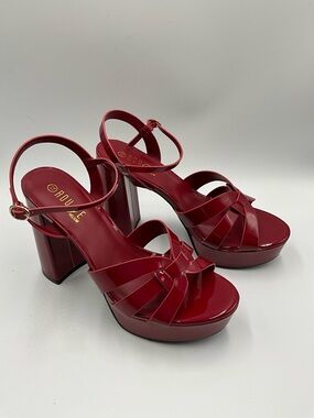 Rouge Helium Sandals Size 11 Red Glossy Platform Block Heel Sandals